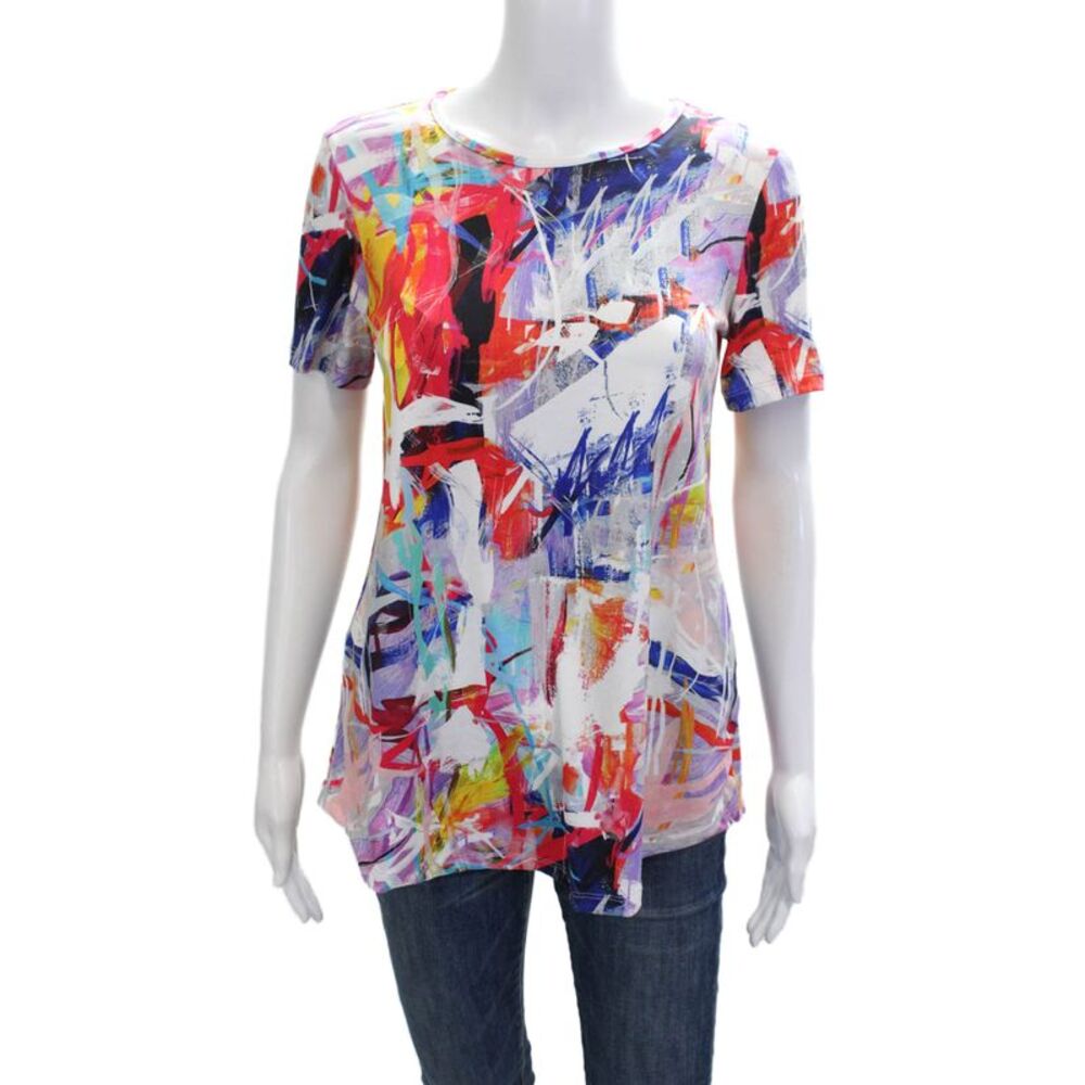 Pure Essence Womens Tunic T-Shirt Black Graphic Print Short Sleeve Size XS